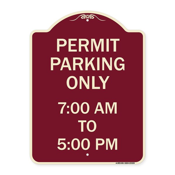 Permit Parking 7-00 Am to 5-00 Pm Heavy-Gauge Aluminum Architectural Sign, 24" x 18", BU-1824-23324